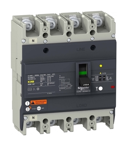 Силовой автомат Schneider Electric Easypact EZC 250, TM-D c диф защитой, 25кА, 4P, 150А