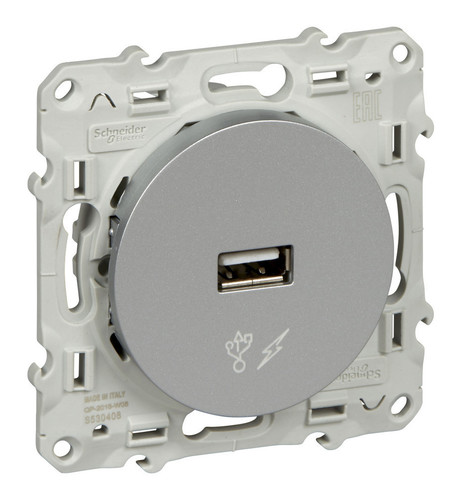 Розетка 1xUSB Schneider Electric ODACE, алюминий