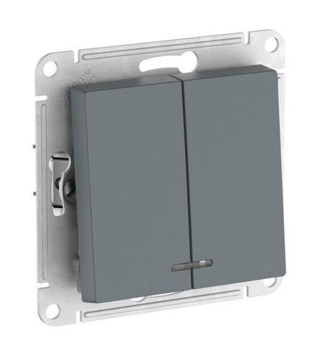 Выключатель 2-клавишный Systeme Electric ATLAS DESIGN, с подсветкой, скрытый монтаж, быстрозажимные клеммы, грифель