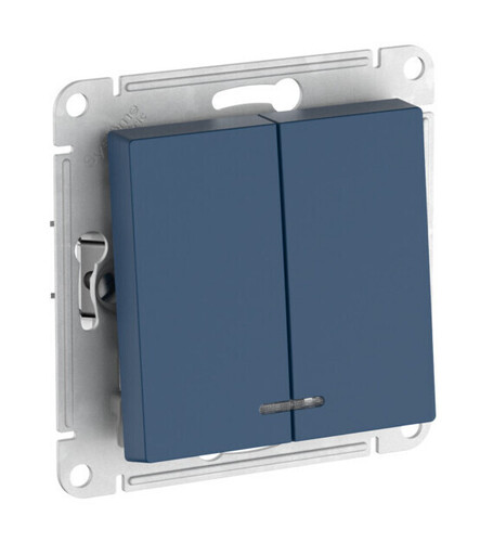 Выключатель 2-клавишный Systeme Electric ATLAS DESIGN, с подсветкой, скрытый монтаж, быстрозажимные клеммы, аквамарин