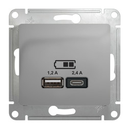 Розетка 2xUSB GLOSSA, скрытый монтаж, алюминий, GSL000339