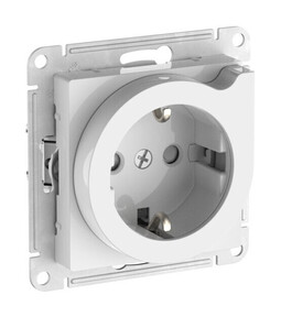 Розетка Systeme Electric ATLASDESIGN, скрытый монтаж, с заземлением, со шторками, быстрозажимные клеммы, белый