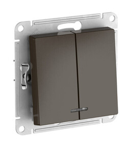 Выключатель 2-клавишный Systeme Electric ATLAS DESIGN, с подсветкой, скрытый монтаж, быстрозажимные клеммы, мокко