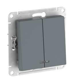 Выключатель 2-клавишный Systeme Electric ATLAS DESIGN, с подсветкой, скрытый монтаж, быстрозажимные клеммы, грифель